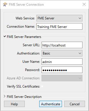 Server Connection configuration